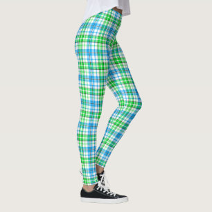 Blue and Green Plaid Tartan White Leggings