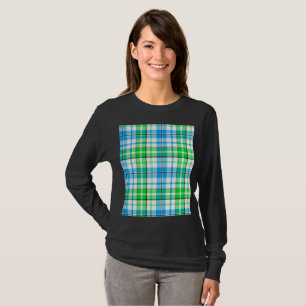 Blue and Green Plaid Tartan White T-Shirt