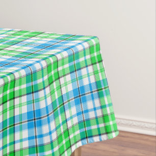 Blue and Green Plaid Tartan White Tablecloth