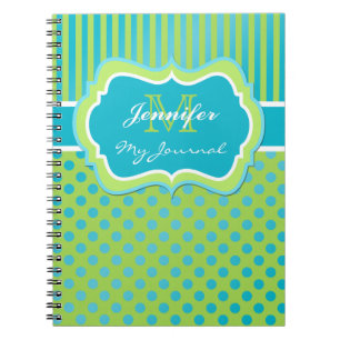 Blue and Green Polka Dot Striped Journal Notebook