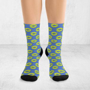 Blue and Green Pop Art Kissing Lips XOXO Socks