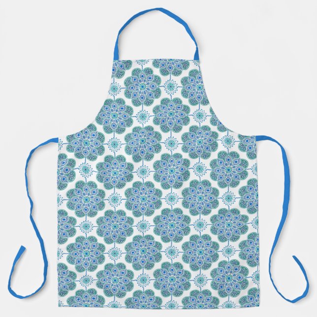  Blue and green print Apron  (Front)
