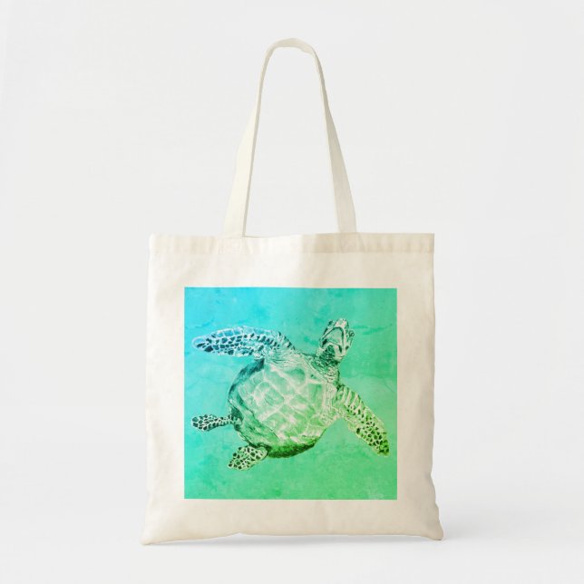 Blue and Green Sea Turtle Tote Bag (Front)
