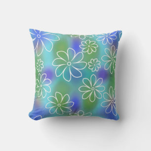 Blue and Green Seamless Floral Pattern Cushion