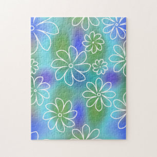 Blue and Green Seamless Floral Pattern Jigsaw Puzzle