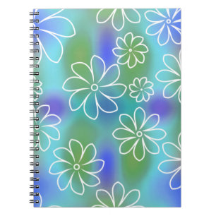Blue and Green Seamless Floral Pattern Notebook