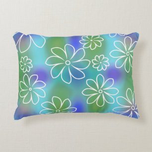 Blue and Green Seamless Floral Pattern Throw Pill Decorative Cushion