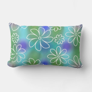 Blue and Green Seamless Floral Pattern Throw Pill Lumbar Cushion