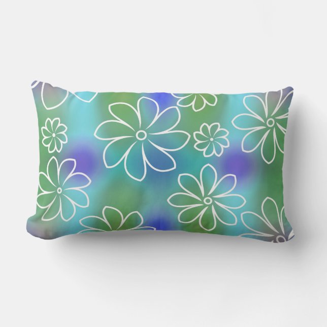 Blue and Green Seamless Floral Pattern  Throw Pill Lumbar Cushion (Front)