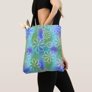 Blue and Green Seamless Floral Pattern  Tote Bag