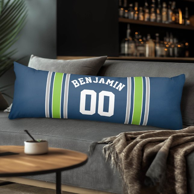 Blue and Green Sports Jersey Custom Name Number Body Cushion (Custom Body Pillow with a Sports Theme)