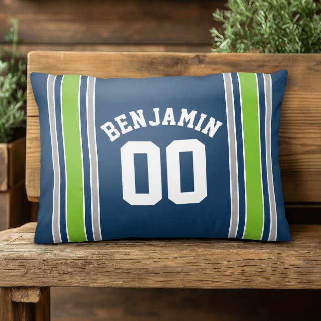 Blue and Green Sports Jersey Custom Name Number Decorative Cushion (Custom Pillow)