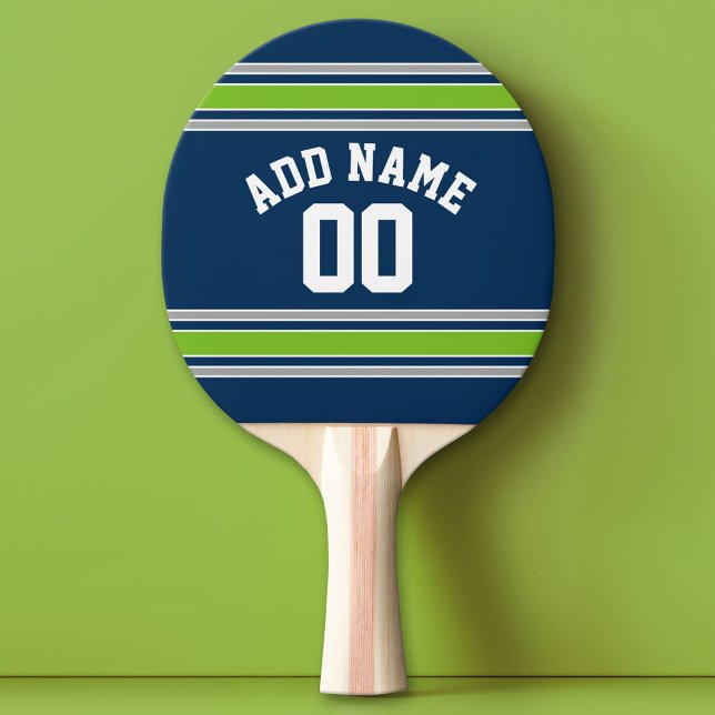 Blue and Green Sports Jersey Custom Name Number Ping Pong Paddle (Custom Ping Pong Paddle - Team or College colors Sports Jersey)