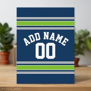 Blue and Green Sports Jersey Custom Name Number Postcard