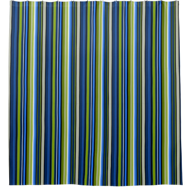 Blue and Green Sporty Striped Shower Curtain (Front)