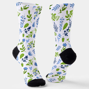 Blue and Green Spring Floral  Socks