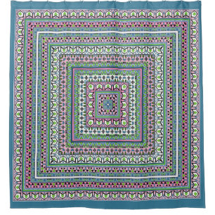 Blue and green square ethnic ornament scarf shower curtain