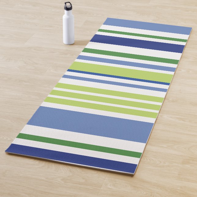 Blue and Green Stripe Yoga Mat (In Situ)