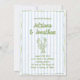 Blue And Green Striped Modern Wedding Invitation
