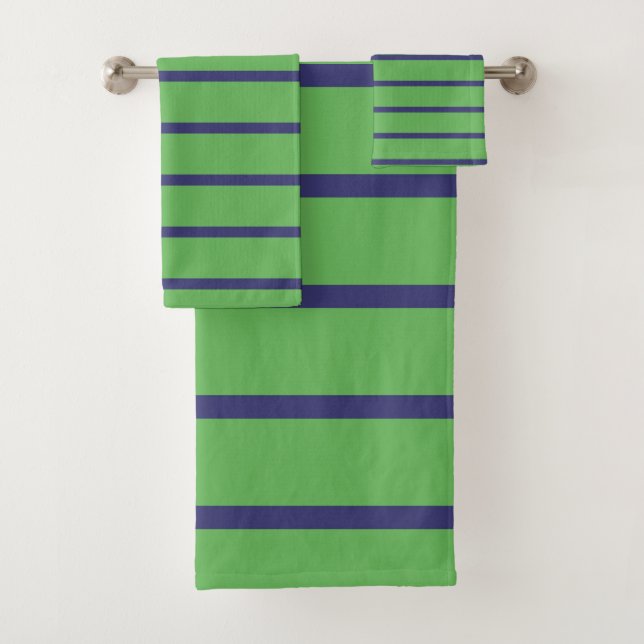 Blue and Green Stripes Bath Towel Set (Insitu)