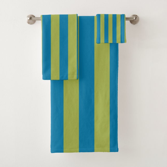 Blue and Green Stripes Bath Towel Set (Insitu)