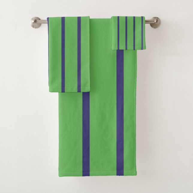 Blue and Green Stripes Bath Towel Set (Insitu)