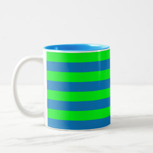 Blue and Green Stripes Design Two-Tone Coffee Mug