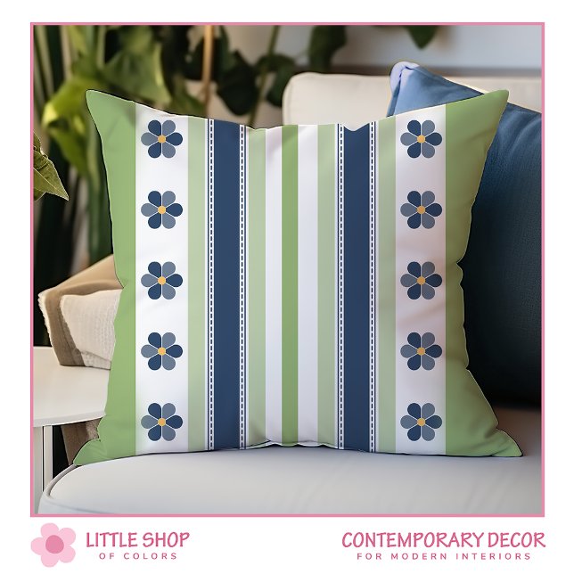 Blue and Green Stripes Floral Cushion (Creator Uploaded)