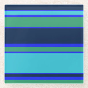 Blue and green stripes glass coaster