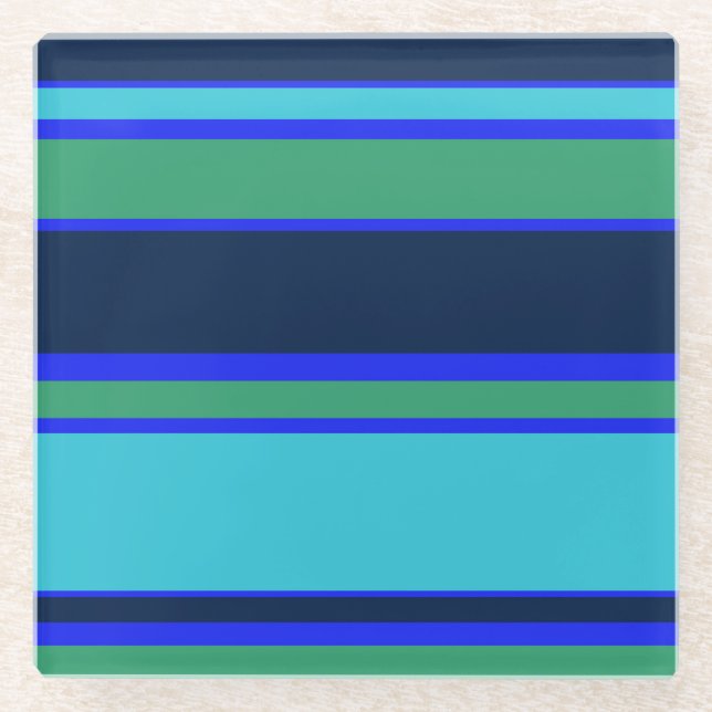 Blue and green stripes glass coaster (Front)