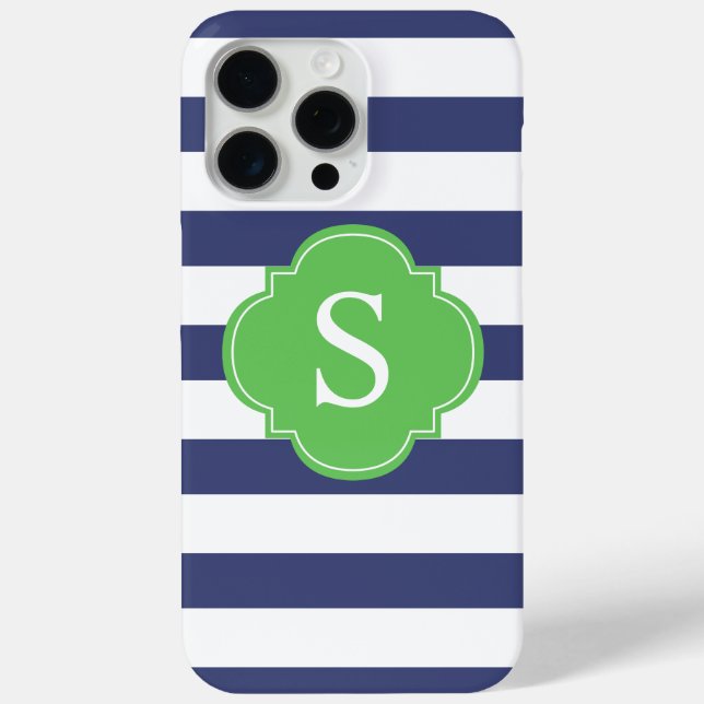 Blue and Green Stripes Monogram Case-Mate iPhone Case (Back)