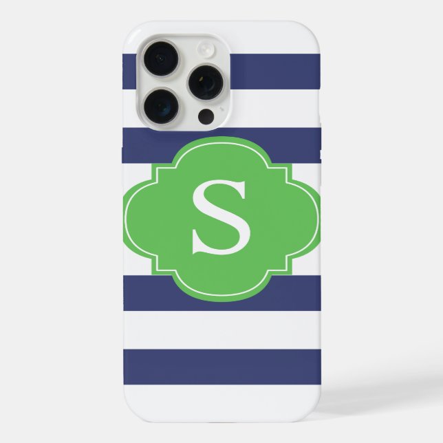 Blue and Green Stripes Monogram iPhone Case (Back)