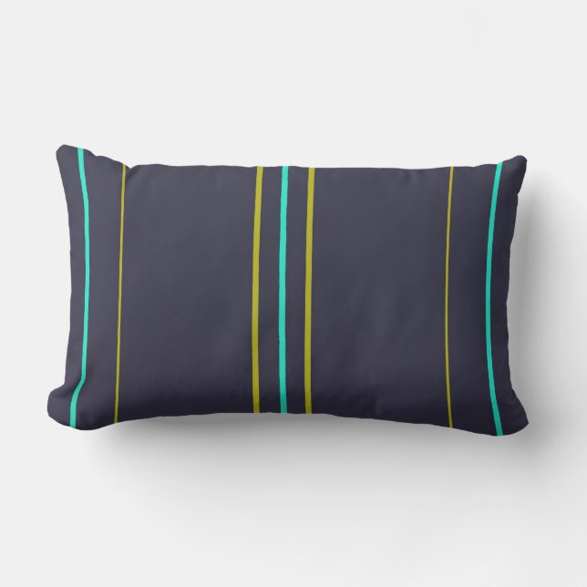 Blue and green stripes on indigo outdoor cushion (Front)