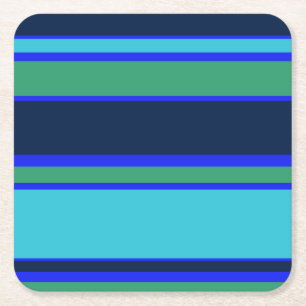 Blue and green stripes square paper coaster
