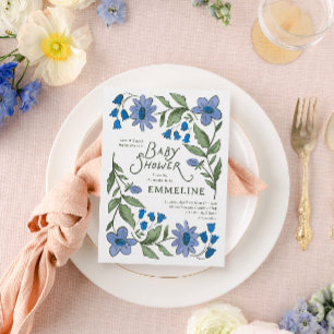 Blue and Green Sweet Country Floral Baby Shower Postcard