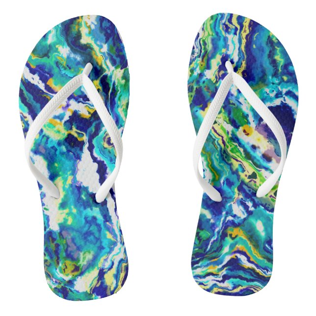 blue and green Swirl abstract Jandals (Footbed)