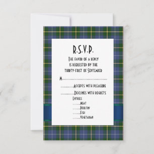 Blue and green tartan plaid formal wedding R.S.V.P RSVP Card