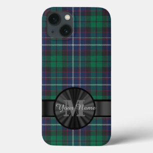 Blue and green tartan plaid monogram iPhone 13 case