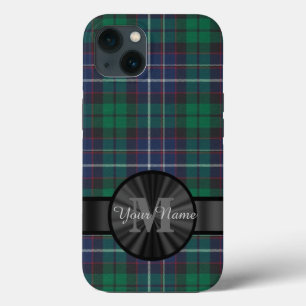 Blue and green tartan plaid monogram iPhone 13 case