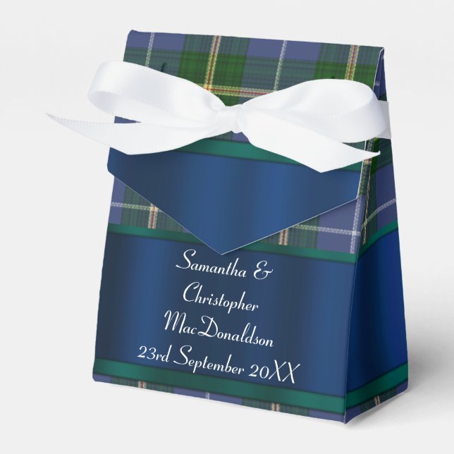 Blue and green tartan plaid wedding favour box (Front Side)