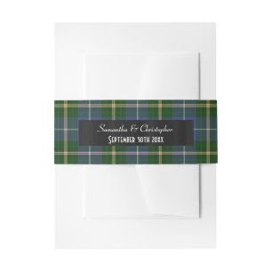 Blue and green tartan plaid wedding invitation belly band