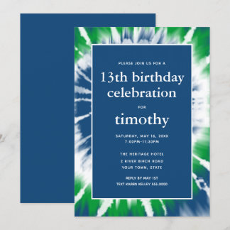 Blue and Green Tie Dye Birthday Invitation