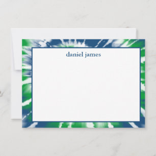 Blue and Green Tie Dye Personalised Flat Note Card