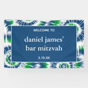 Blue and Green Tie Dye Personalised Welcome Party Banner
