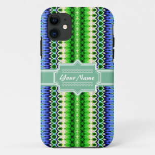 Blue and Green Tribal Ikat Chevron Personalised Case-Mate iPhone Case