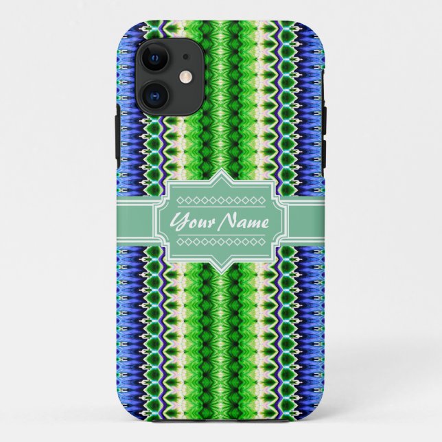 Blue and Green Tribal Ikat Chevron Personalised Case-Mate iPhone Case (Back)