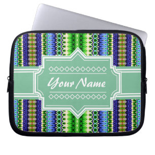 Blue and Green Tribal Ikat Chevron Personalised Laptop Sleeve