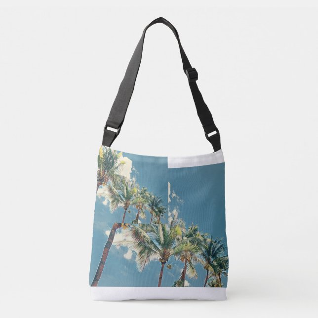 Blue and Green Tropical Palm Tree Crossbody Bag (Front)