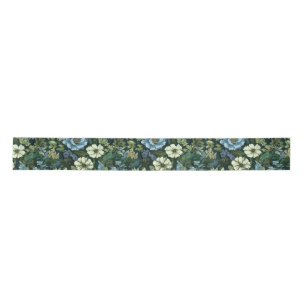 Blue and Green Victorian Wildflowers pattern Satin Ribbon