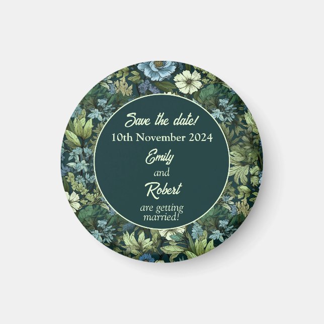 Blue and Green Victorian Wildflowers Romantic  Magnet (Front)